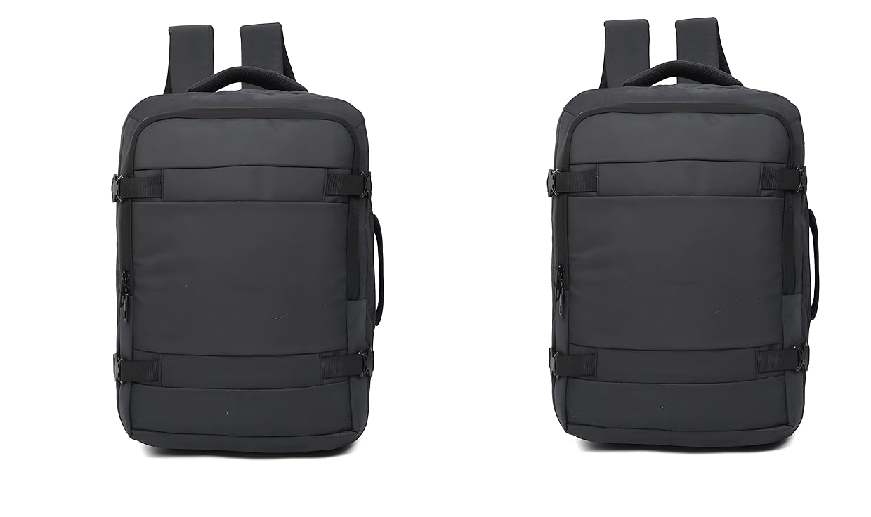 45 Ltrs Expandable Travel Laptop Backpack-CHARCOAL BLACK Pack of 2